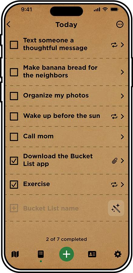 screenshot of the app showing the default today screen